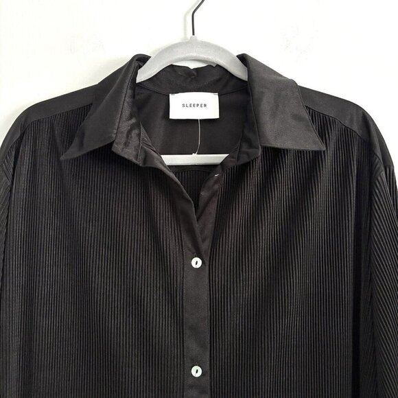 NEW Sleeper Black Origami Ribbed Long Sleeve Button Top Size Large Pajama Shirt - Picture 3 of 13